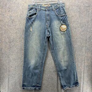 Southpole Wild World Jeans Men 34 Blue Straight Distressed Patchwork Y2K Vintage